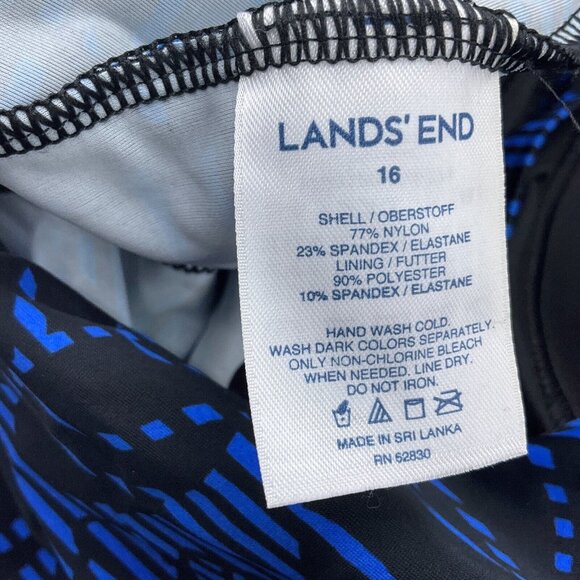 Lands End Tank Suit Women 16 Blue Black Floral Stripe Tropical 1pc Swimsuit - Picture 8 of 10